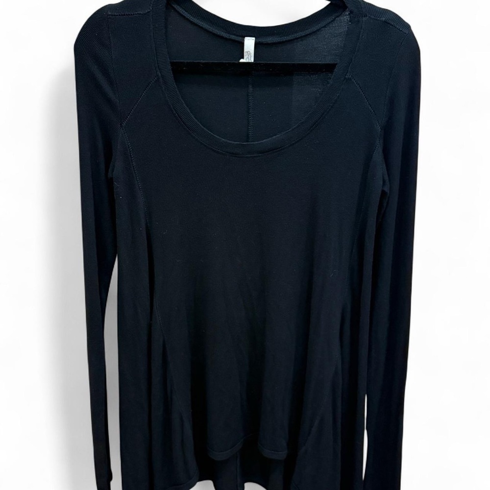 Free People January Tee Black Ribbed Tunic Top Long Sleeve Oversized SZ M - Picture 2 of 5